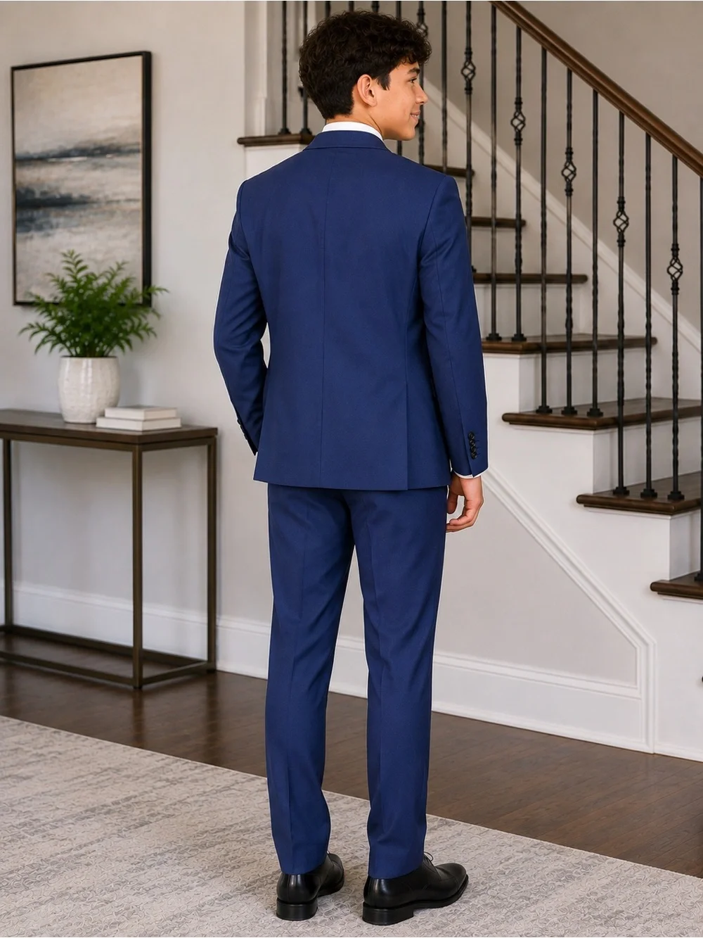 Youth Boys Size 16 Navy Blue 2-Piece Suit Blazer Pants Adjustable Waist